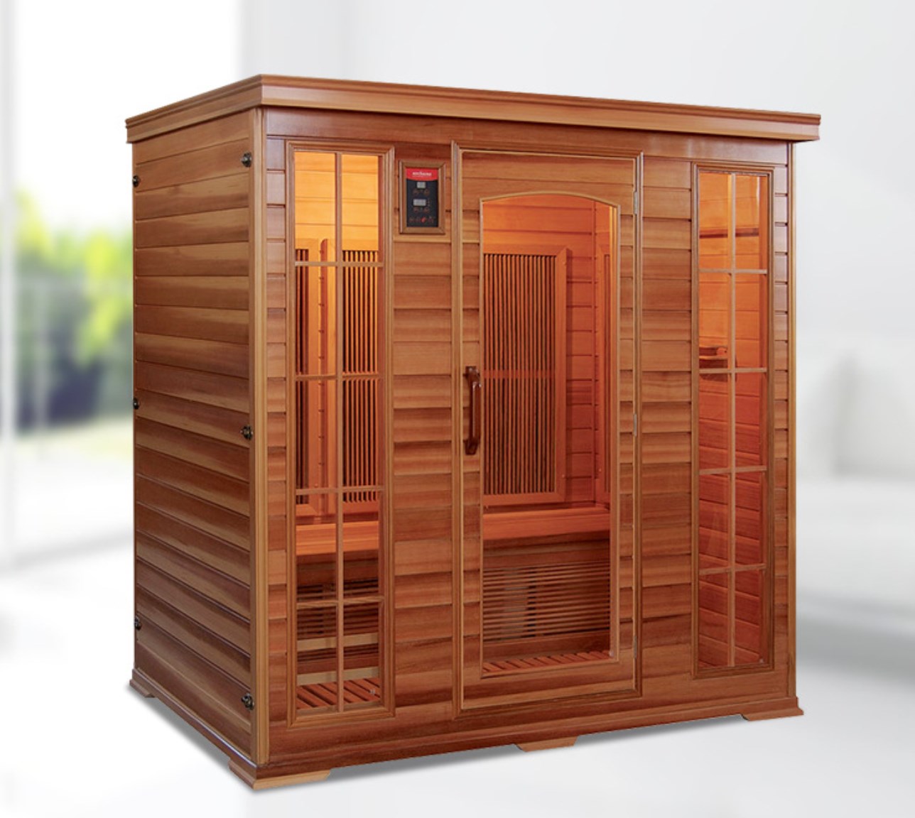 Namų reikmėms skirta 3–4 asmenų raudonojo kedro tolimojo infraraudonųjų spindulių sauna